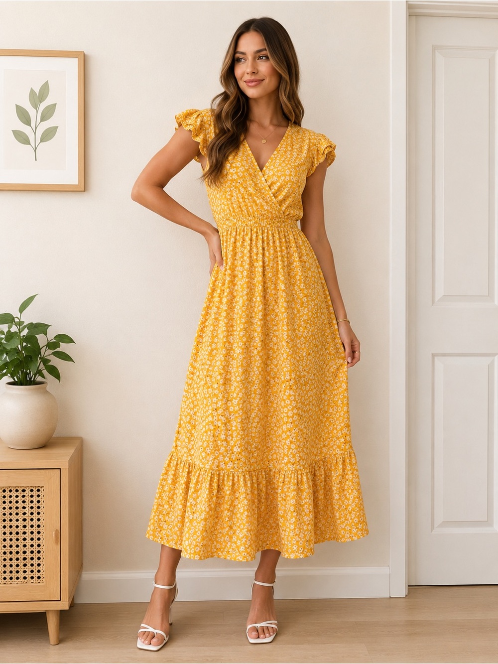Old Navy Yellow Floral Maxi Dress Medium Floral Boho - Picture 1 of 5